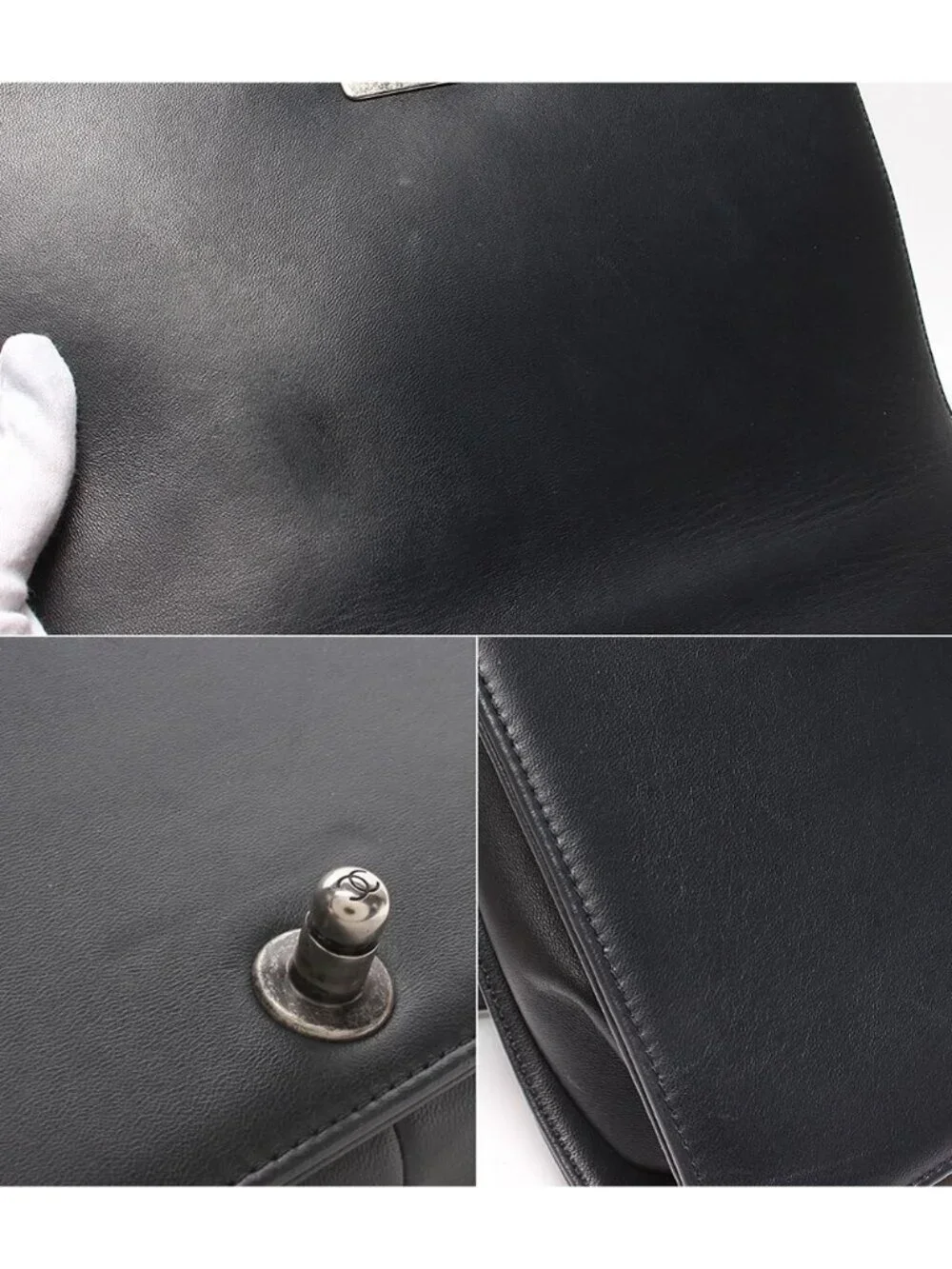 Chanel Chain Shoulder Bag Silver Lambskin Boy Stitch